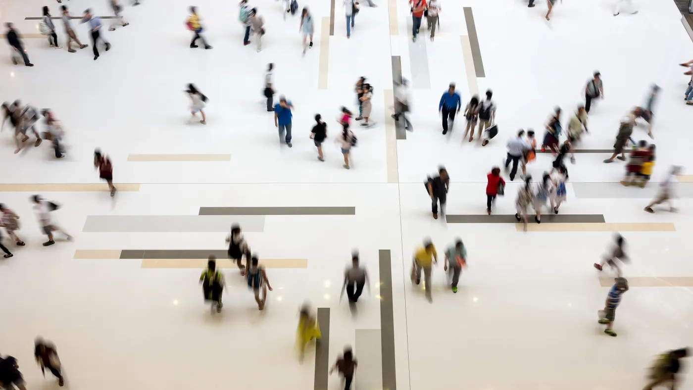 Interior shot of a busy mall.