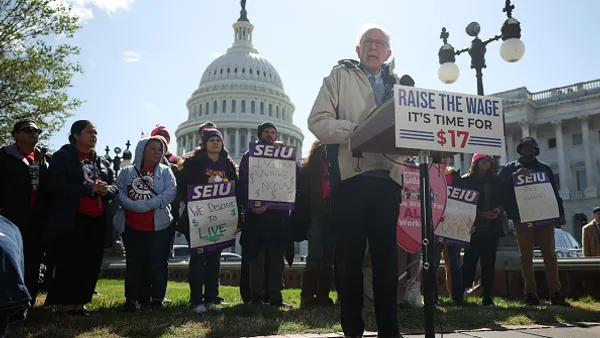 U.S. Sen. Bernie Sanders, I-Vt., speaks during a press conference