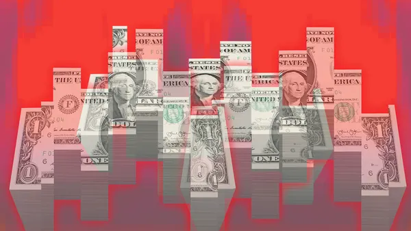 Abstract graphic bar graph with US paper currency