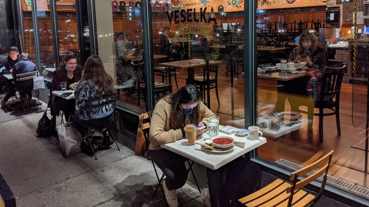 Diners at Veselka in NYC during the coronavirus pandemic on Oct. 17, 2020.