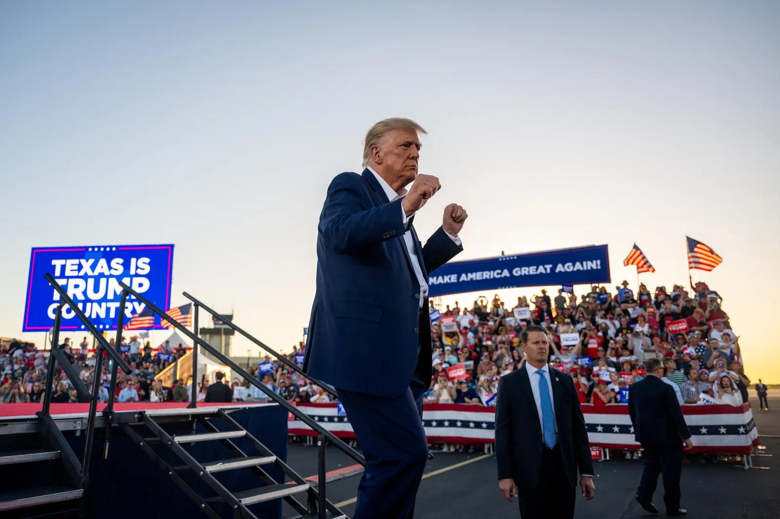 Donald Trump dances at campaign rally.