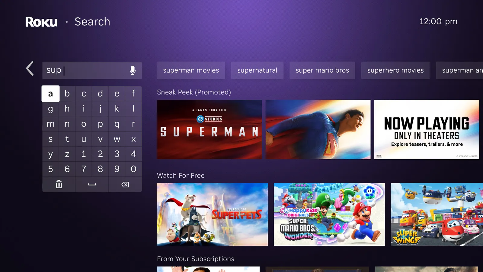 Superman search in Roku
