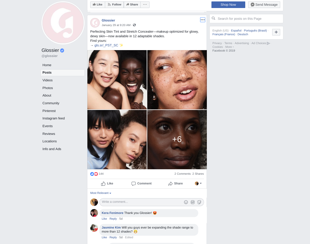 Facebook Glossier example