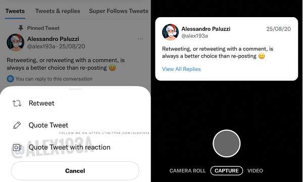 Twitter Quote Tweet with Reaction