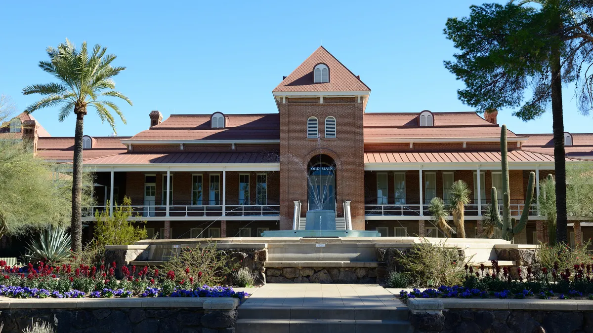 The Old Main building in the campus of University of Arizona in downtown Tucson, Arizona, USA. University of Arizona is a public education institution founded in 1885 with a student enrollment of more