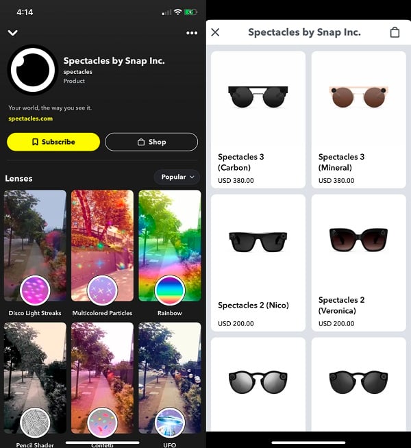 Snapchat Spectacles brand profile