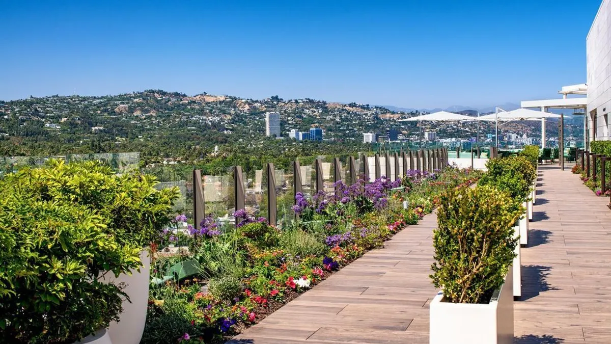 The rooftop at Waldorf Astoria Beverly Hills, which is landscaped using recycled water from Epic Cleantec's technology.