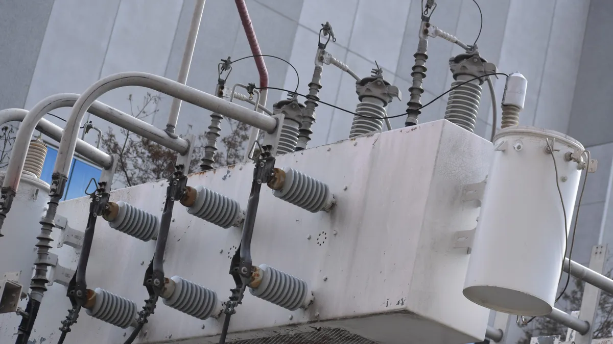 Electrical components of a CenterPoint power plant in downtown district of Houston, Texas.