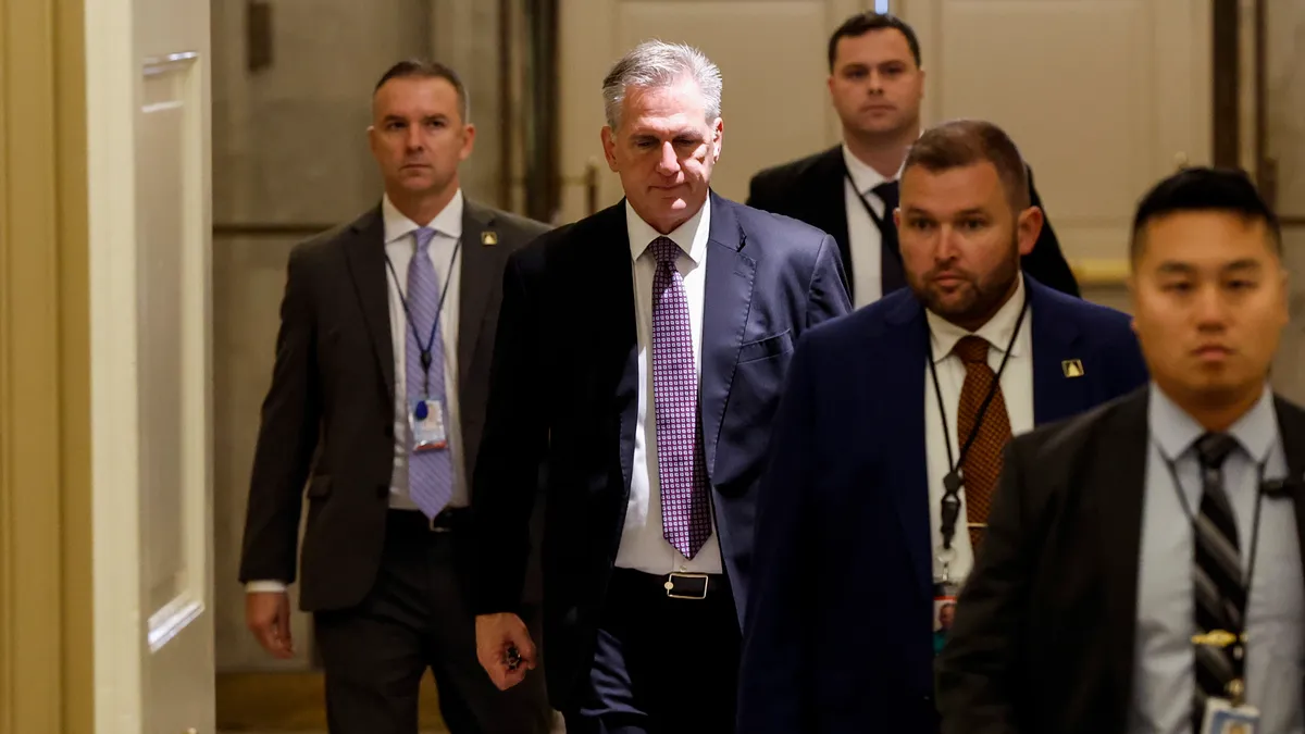 U.S. Speaker of the House Kevin McCarthy walks in the halls of the U.S. Capitol Building