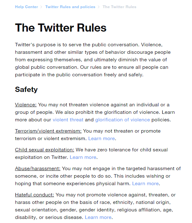 Twitter rules example