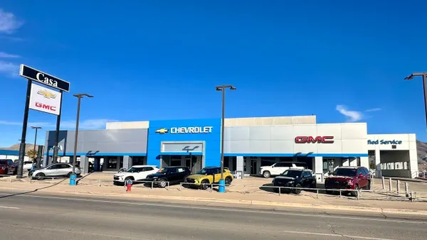 Cars sit in front of the Casa Chevrolet GMC dealership in Alamogordo, New Mexico.