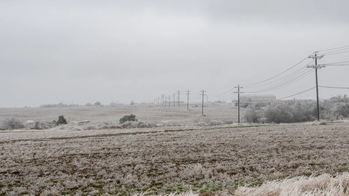 A frozen open field is seen on February 01, 2023 in Austin, Texas.