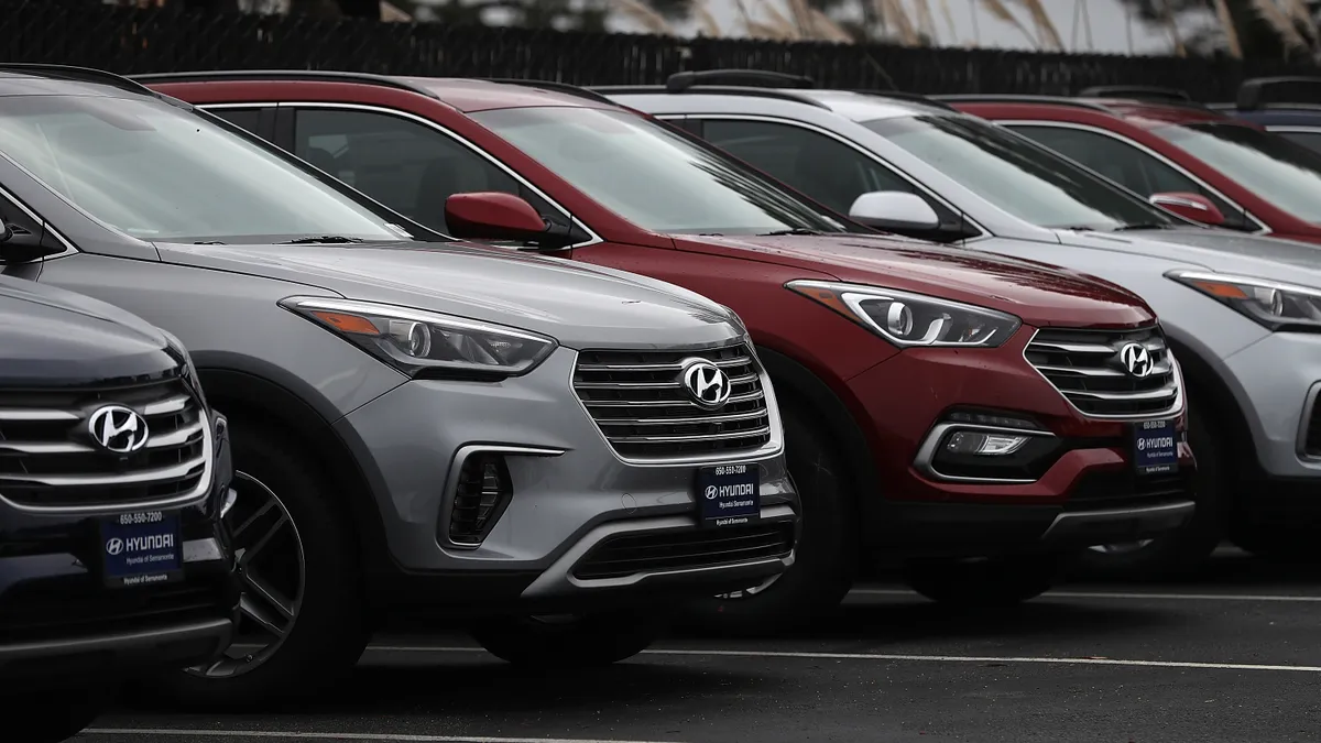 A row of Hyundai SUVs.