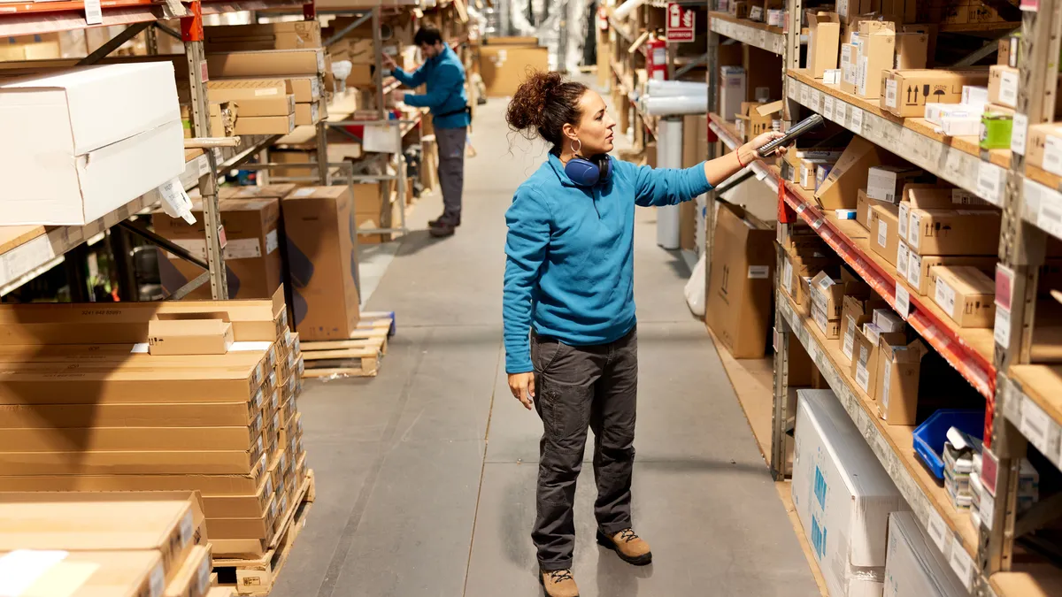 Woman in a warehouse