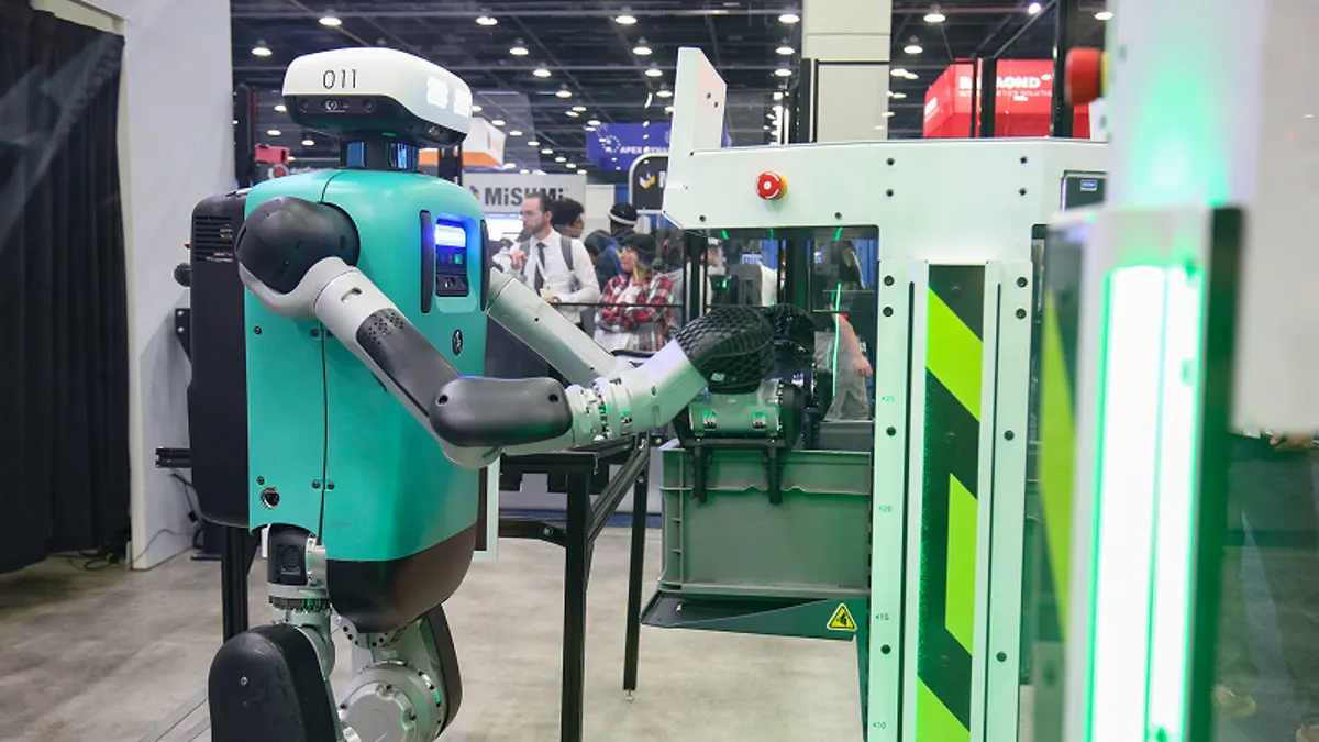 A robot demonstration on the trade show floor at Automate 2025.