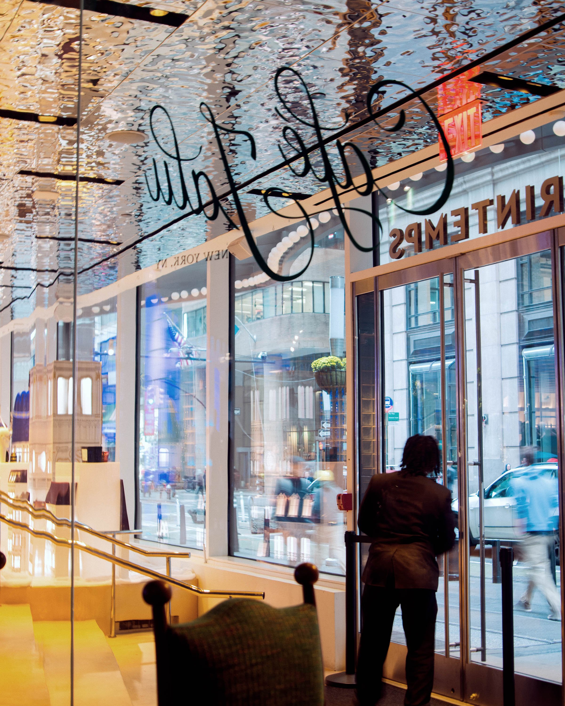 Looking outside from inside a store.