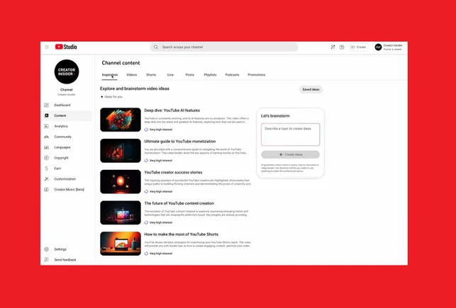 YouTube Previews Coming AI Elements in Its ‘Inspiration’ Tab