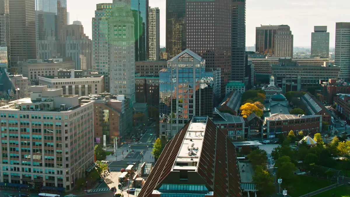 An aerial view of downtown Boston.