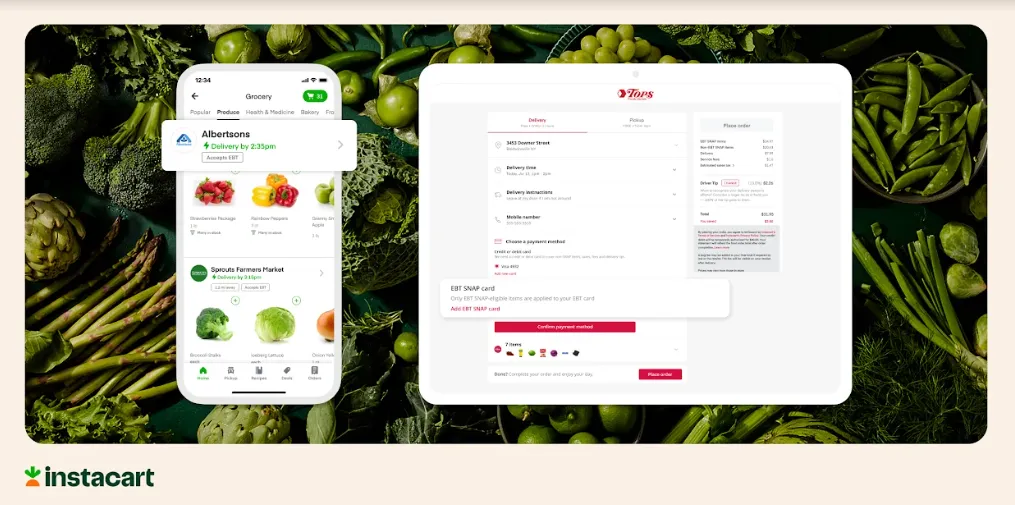 Side-by-side screenshots of Instacart's app and website