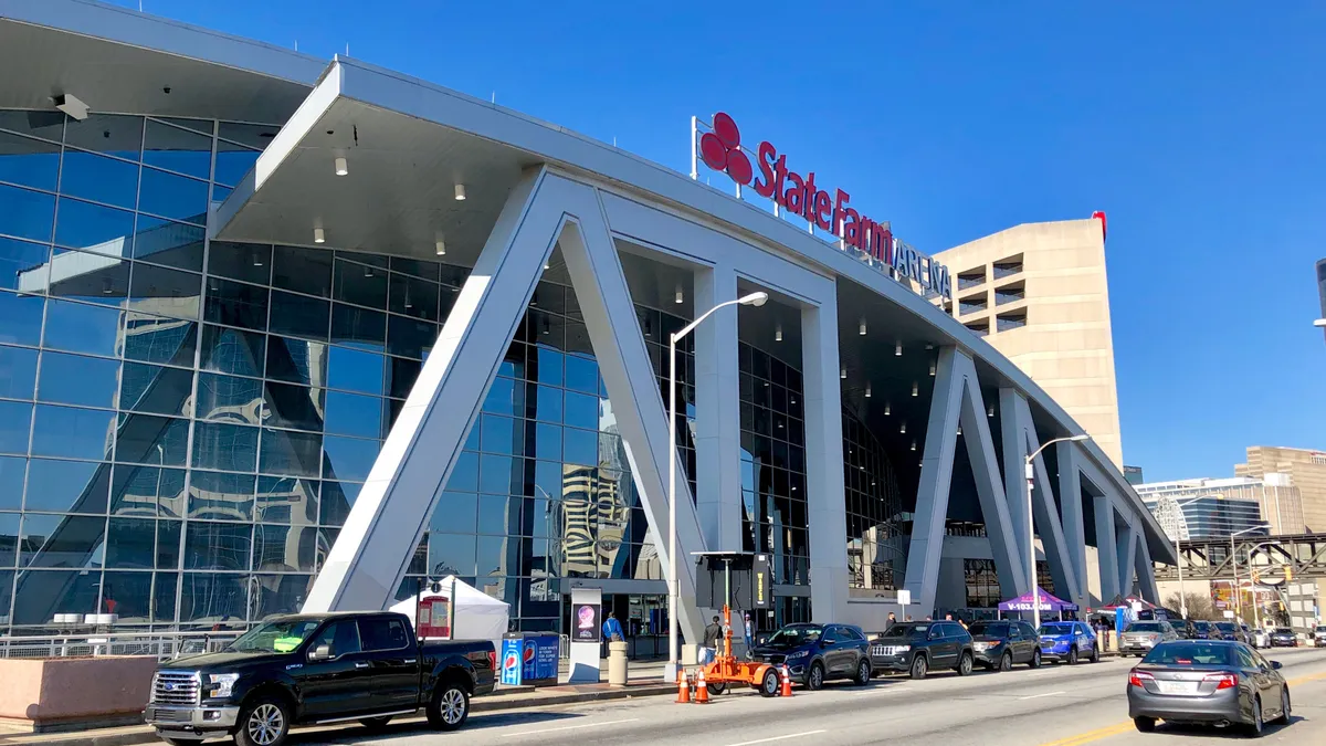 An outside view of the State Farm Arena in Atlanta, Georgia.