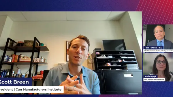 A screenshot of three speakers on a split screen during a virtual event.