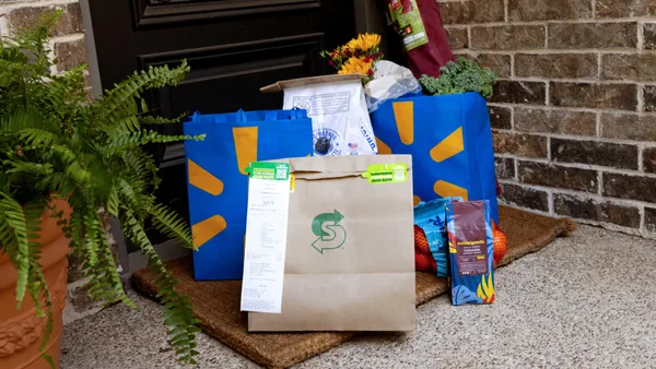 A Walmart and Subway delivery package on doorstep