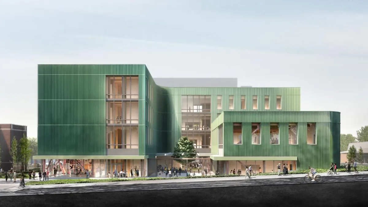 A rendering of a building faing sta