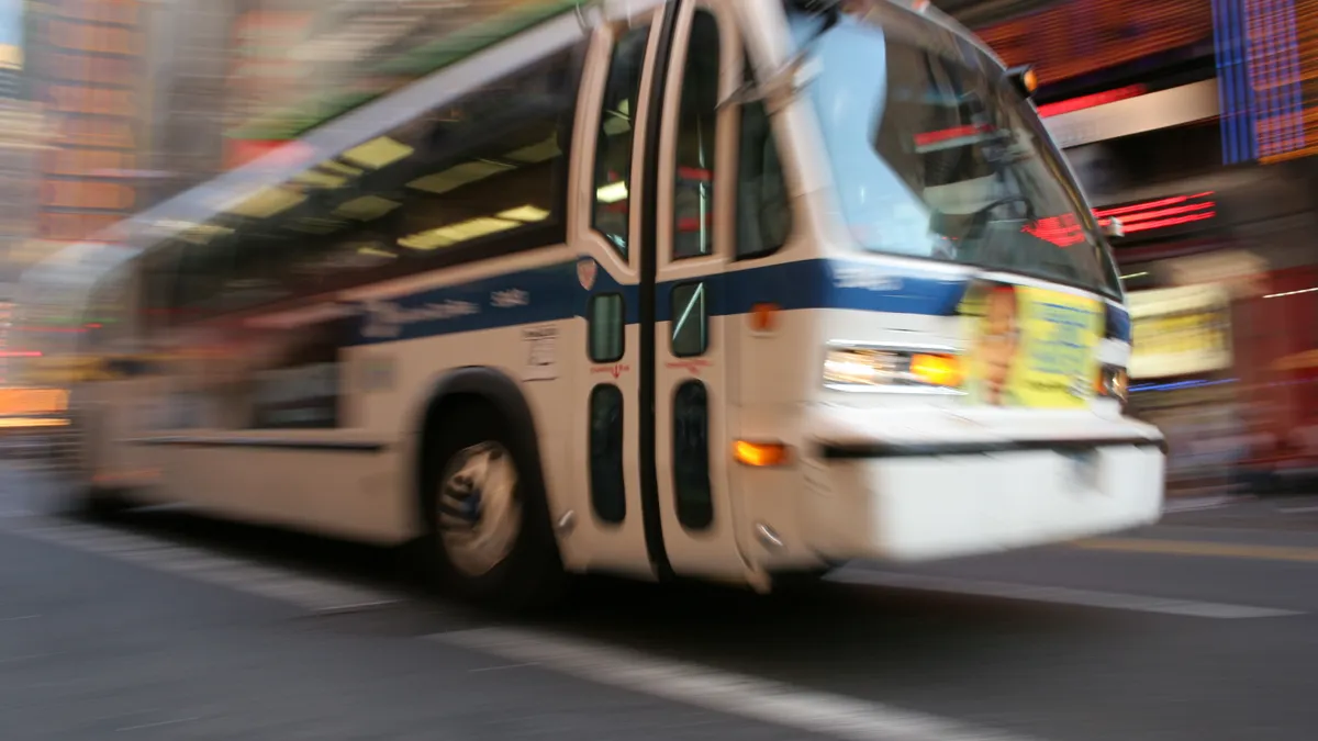 A creative image of a city bus in motion.