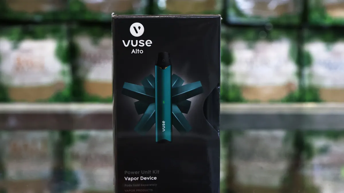 A Vuse e-cigarette package is displayed at Cigar N Vape on October 13, 2021 in the Park Slope neighborhood of the Brooklyn borough in New York City. T