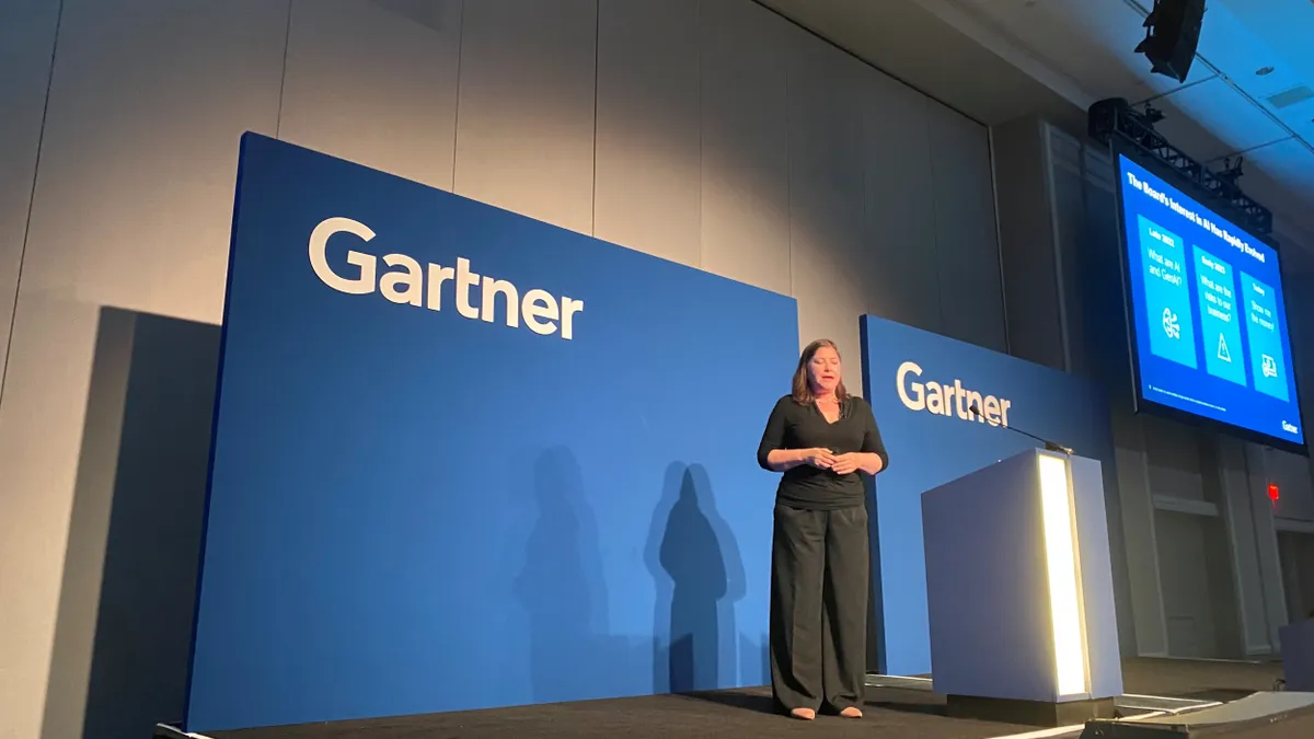 Tina Nunno, distinguished VP analyst at Gartner, presents during the firm's IT Symposium/Xpo in Orlando, Florida on Monday, Oct. 21, 2024.