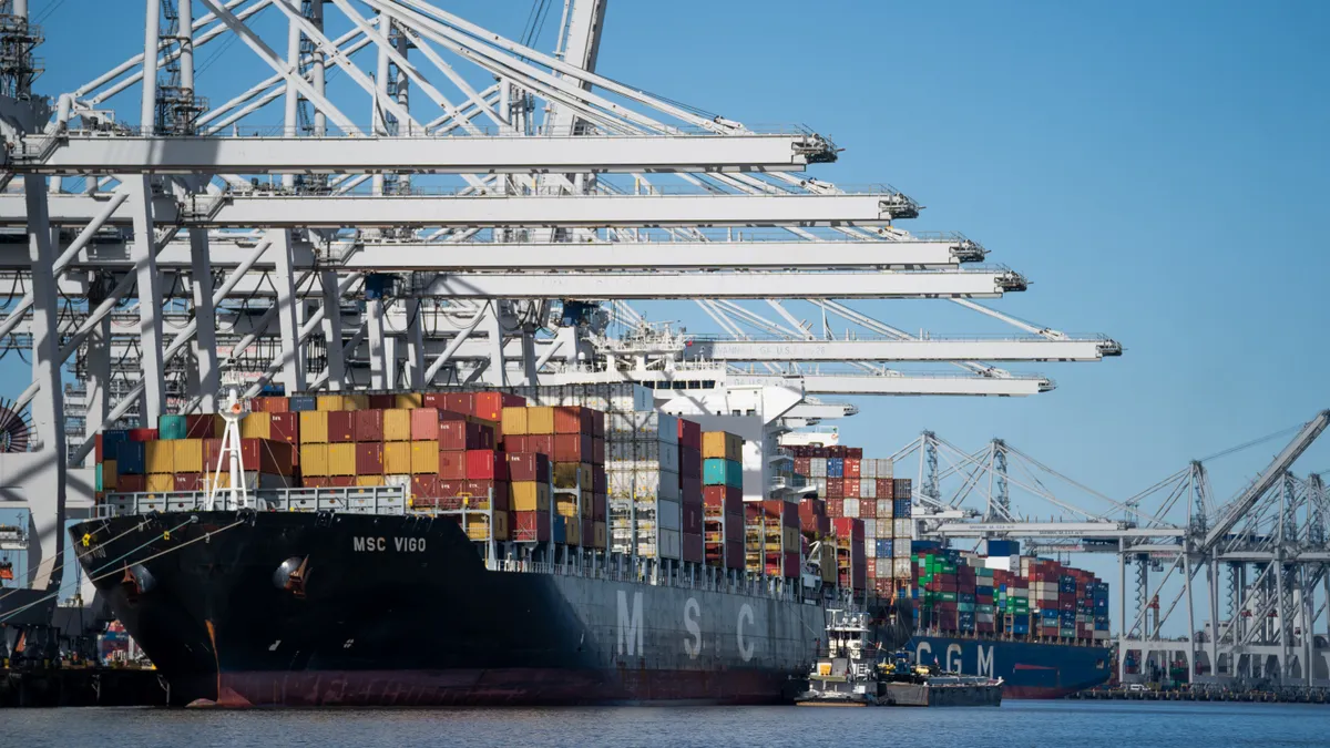 The MSC Vigo container ship is docked at the Garden City Port Terminal on November 12, 2021 in Garden City, Georgia.