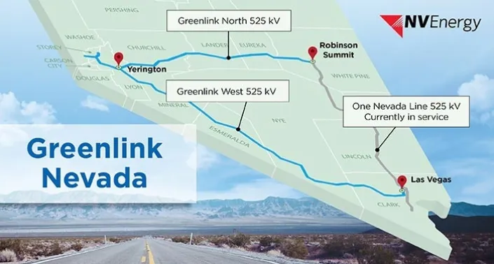 A map of NV Energy's Greenlink transmission project.