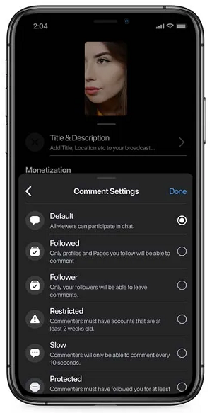 Facebook Live comment moderation