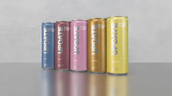 Cans of multiple flavors of Update are on display.