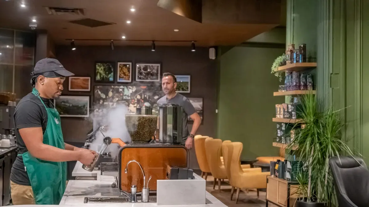 A picture of the interior of a coffeehouse.