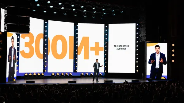 Amazon executive Tanner Elton on stage at Amazon's upfront presentation