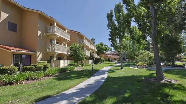 Brown, brick garden-style apartments