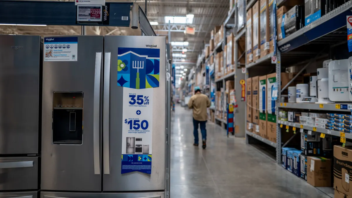 A 'Whirlpool' refrigerator on display at a Lowe's Home Improvement store