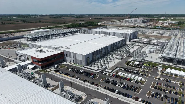 An aerial view of a large building.