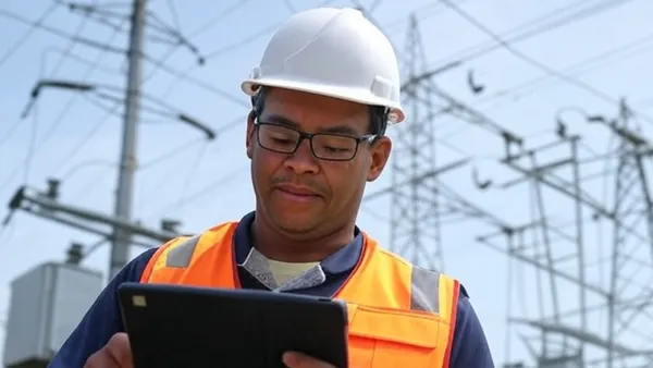 Utility worker looking at tablet