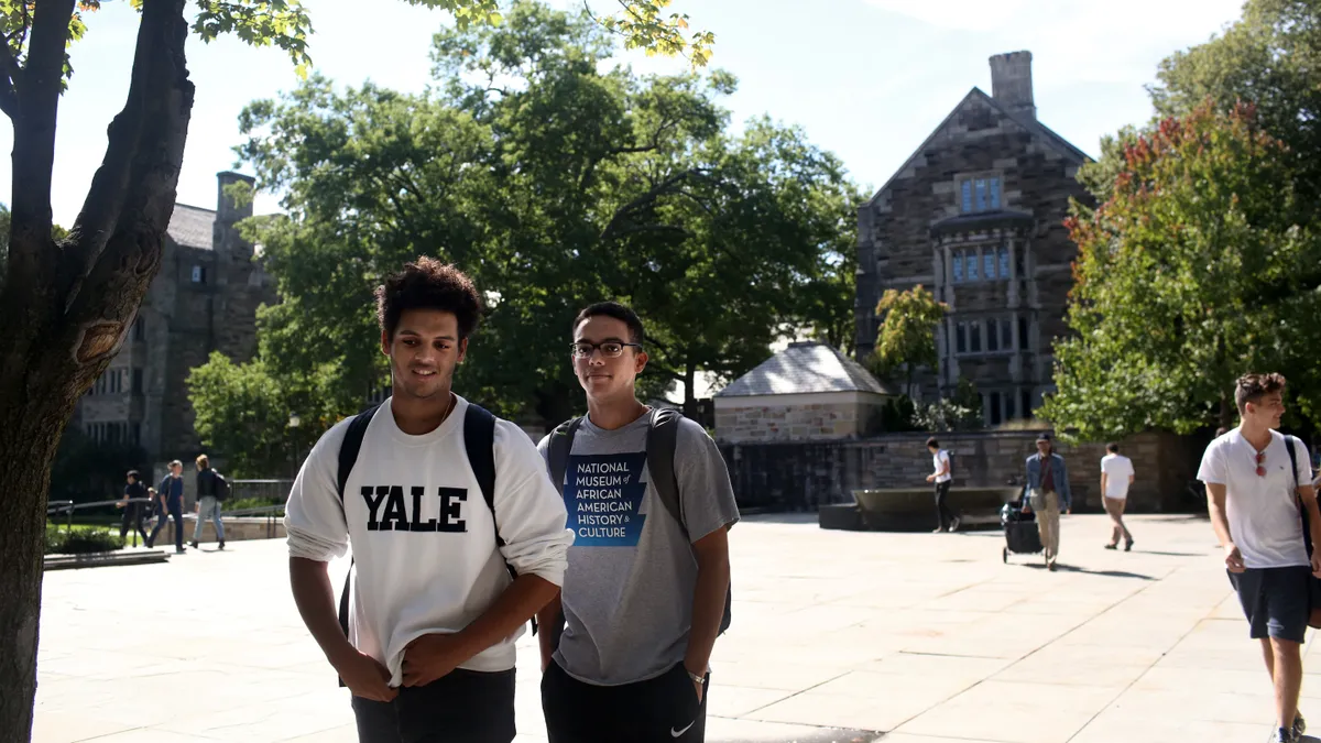 Students walk through the campus of Yale University on September 27, 2018, in New Haven, Connecticut.