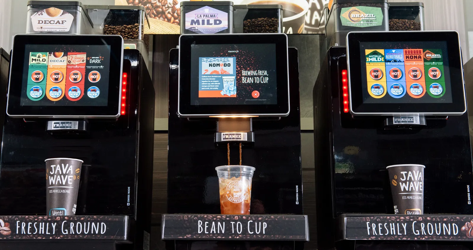 A photo of Franke bean-to-cup machines in a Family Express convenience store.