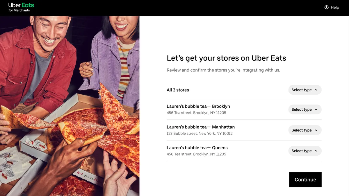 An image of a webpage from Uber Eats