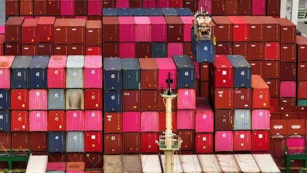 Shipping containers are stacked on a container ship at the Port of Oakland on Aug. 1, 2025, in Oakland, California.