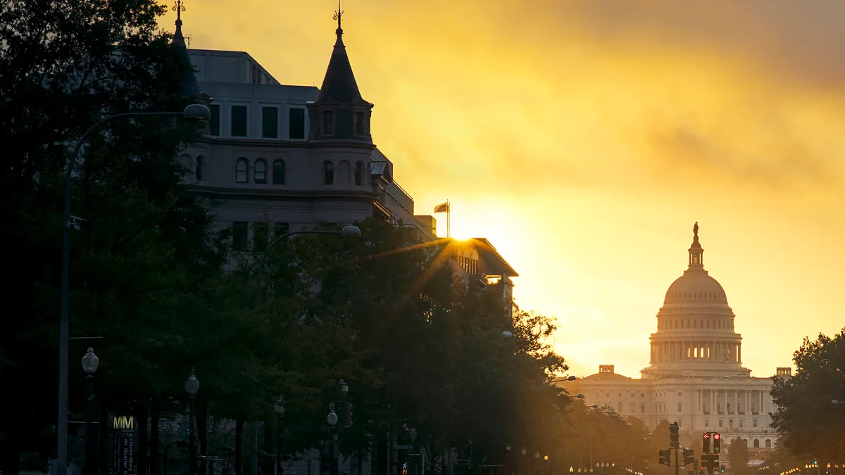 Looking along Pennsylvania Avenue towards the Capitol Building.