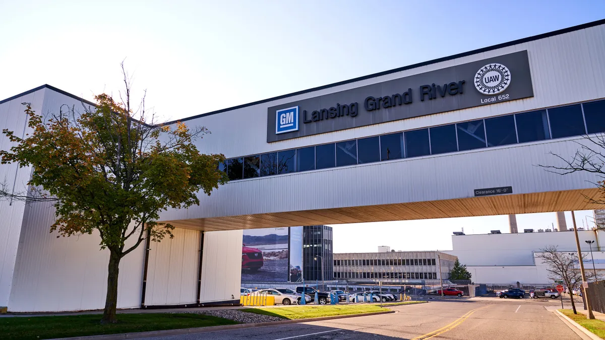 The exterior and entrance of General Motors' Lansing Grand River Assembly/Stamping facility.