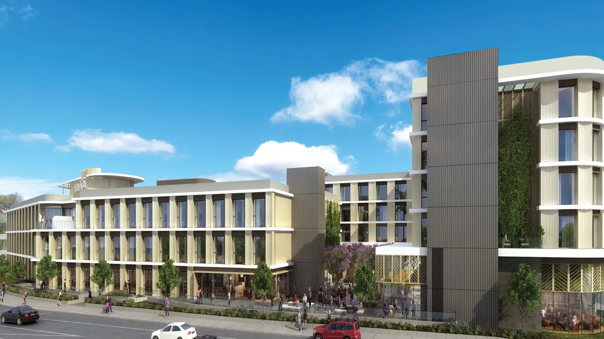 A rendering shows a planned Hilton Hotel in Arcadia, California.