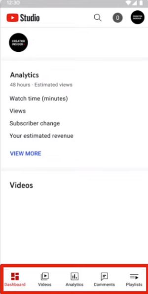 YouTube Studio navigation