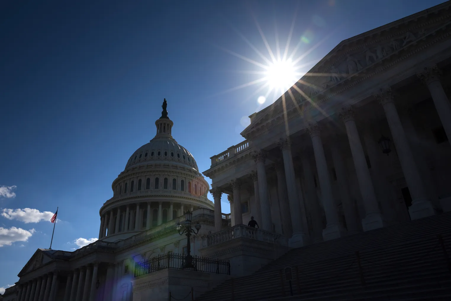 The sun sets behind the US Capitol