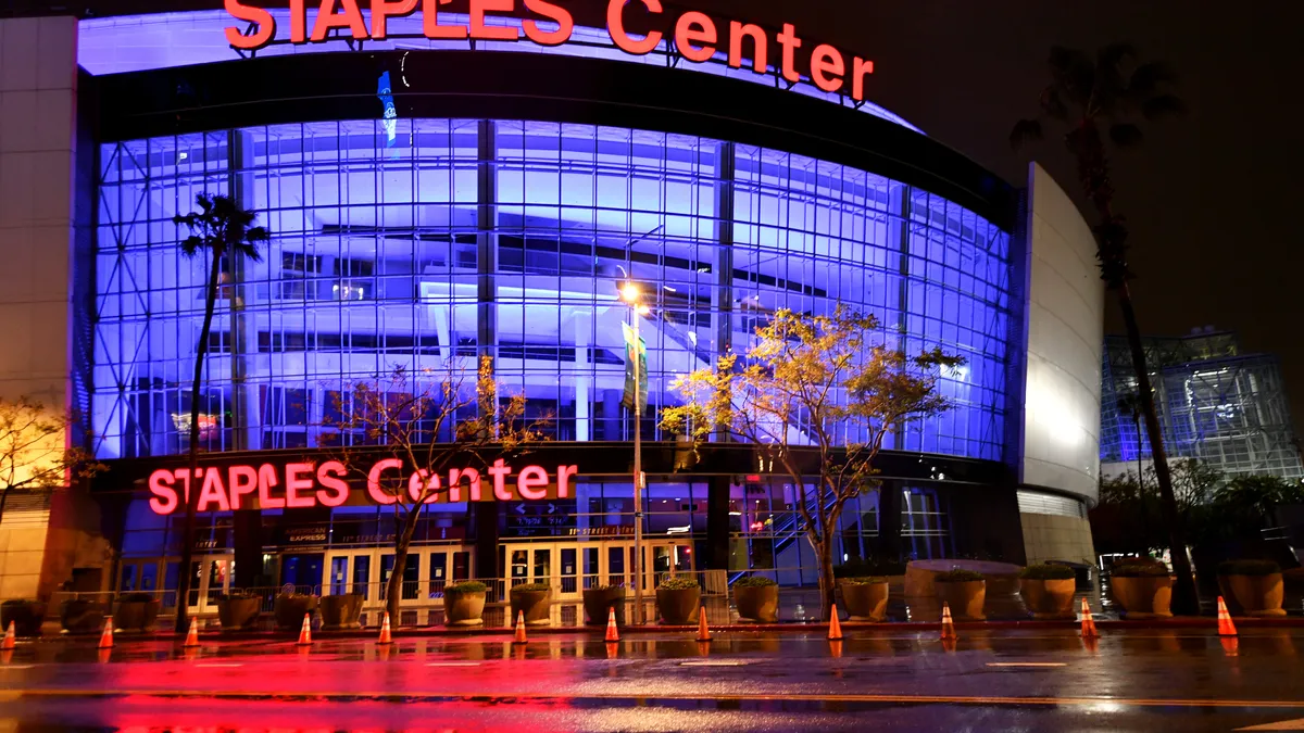 A shot of a stadium from the outside.